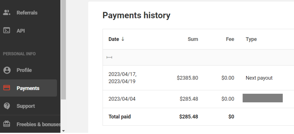 Adsterra payment proof 2025 showing publisher earnings, impressions, and payout details