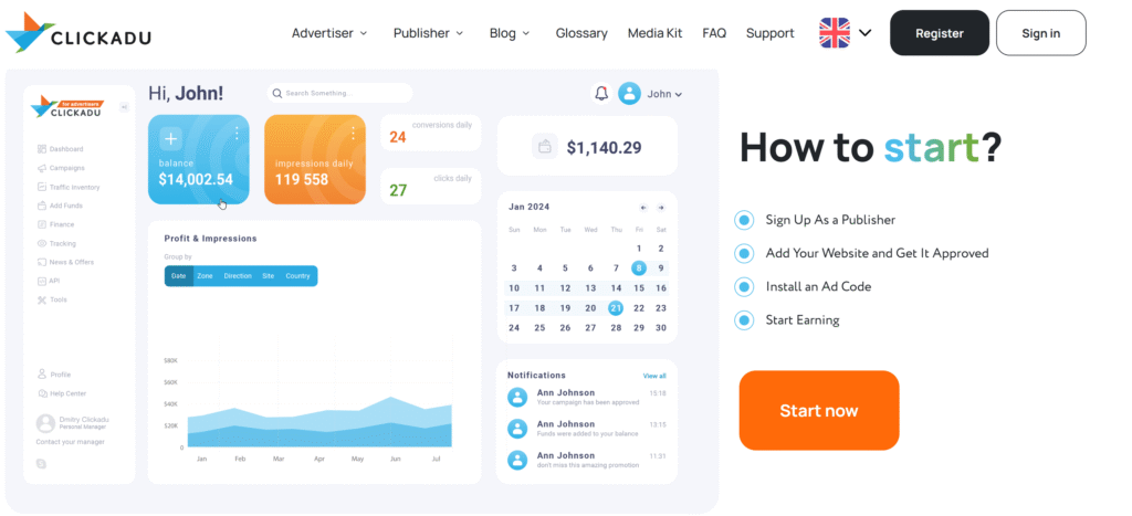 Clickadu referral program – earn 5 percent commission from referred publishers
