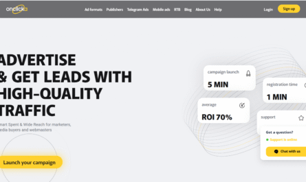OnClickA advertising network dashboard showcasing ad formats, traffic stats, and campaign features.