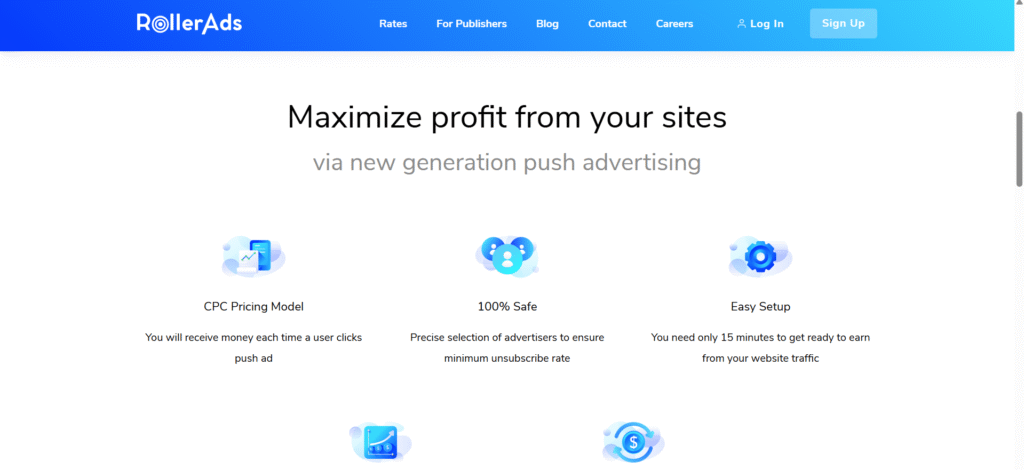 RollerAds is a global ad network with push & pop ads, smart bidding, and CPA optimization tools to boost ROI from just $0.001 per click.