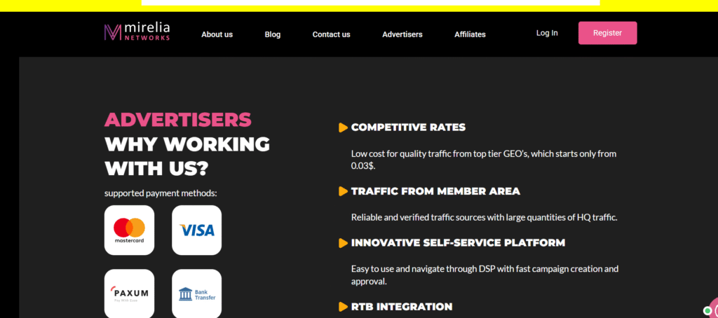 Mirelia Networks offers high-quality dating traffic, multiple ad formats, and global reach for advertisers and affiliates.