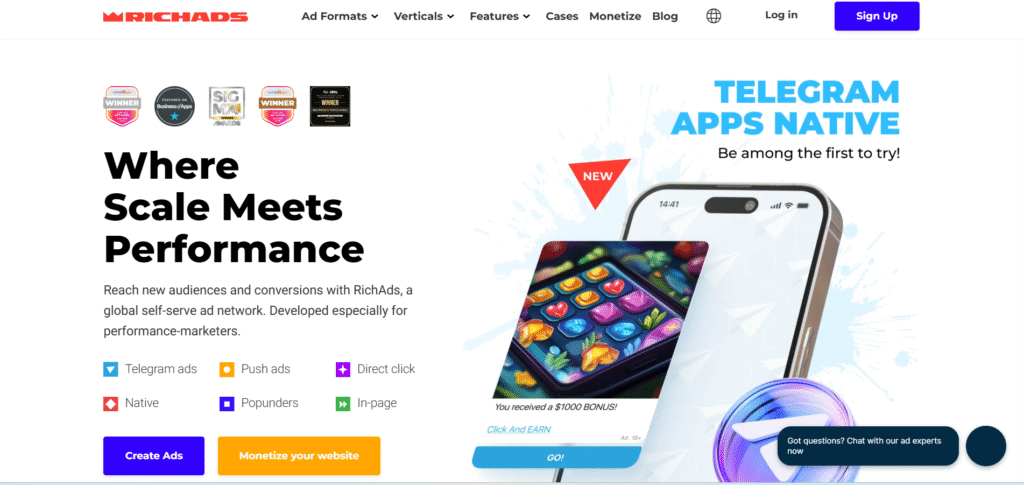 RichAds ad network helps affiliates scale with push, pops, and native ads.