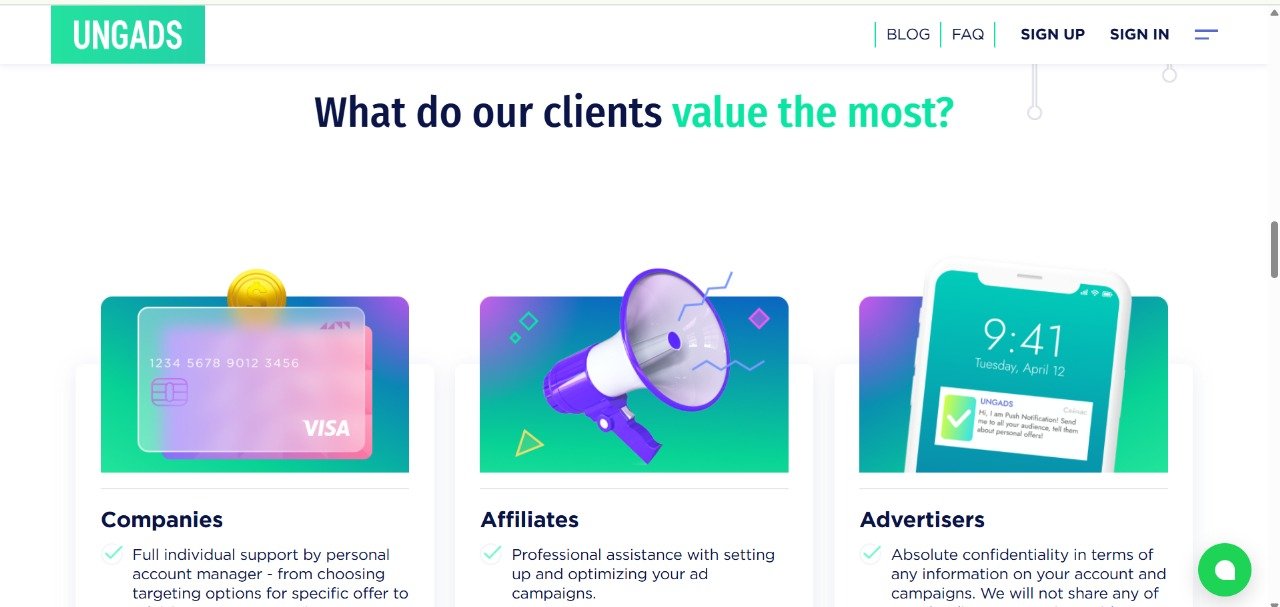 Dashboard of UngAds advertising network showcasing ad performance and revenue analytics