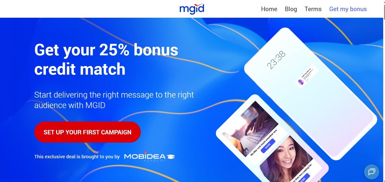 MGID native advertising platform dashboard showcasing campaign setup and performance analytics.