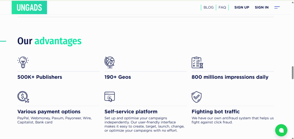 Dashboard of UngAds advertising network showcasing ad performance and revenue analytics