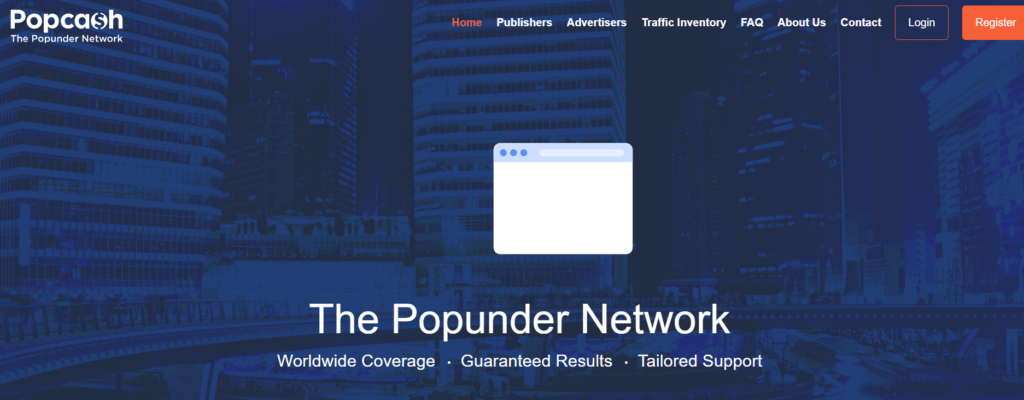 PopCash dashboard showing campaign analytics and traffic performance for advertisers.