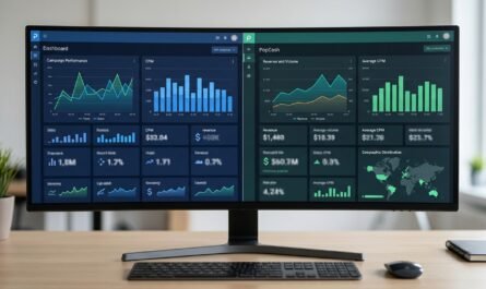 Split-screen dashboard comparison showing PopAds and PopCash analytics interfaces with CPM data, clean modern lighting,