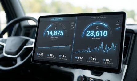 Split-screen dashboard showing low vs high RPM analytics, clean modern interface, soft blue accent lighting, sharp focus