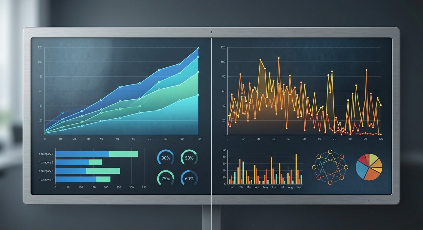 Split-screen comparison of tier 1 vs tier 3 geo traffic quality graphs, clean data visualization, modern analytics dashb